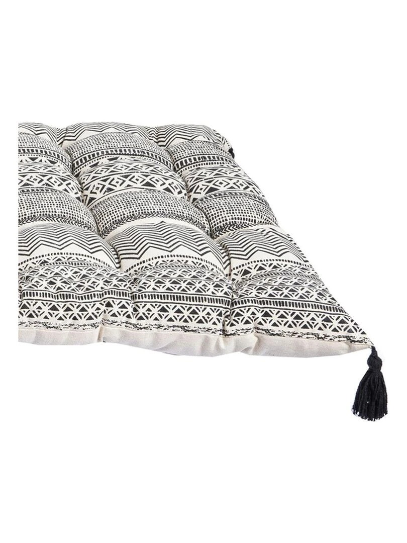 Long coussin en coton avec pompons imprimé AFRICA 'Deko&co' Blanc Gris Noir