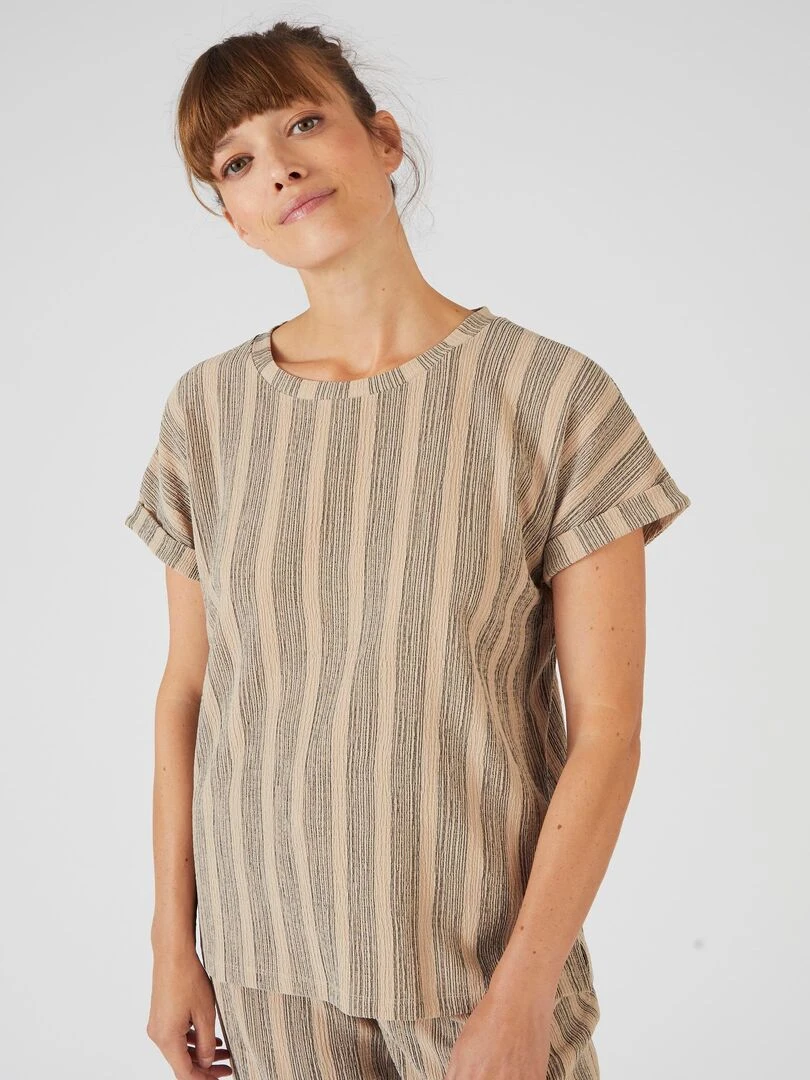 Tee shirt en maille texturée rayée   Damart   Beige