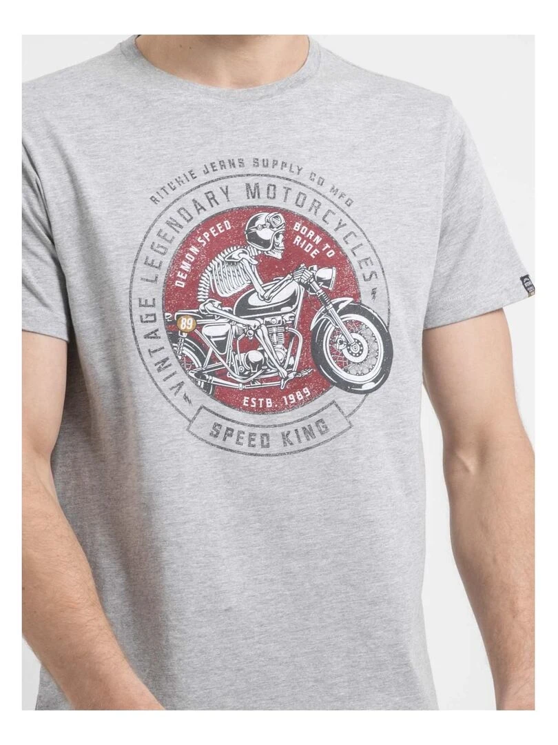 T shirt col rond pur coton NELIZIO   Gris