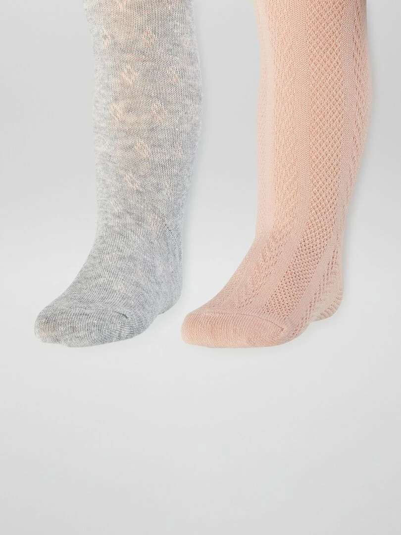 Lot de 2 collants en maille torsadée Gris/rose