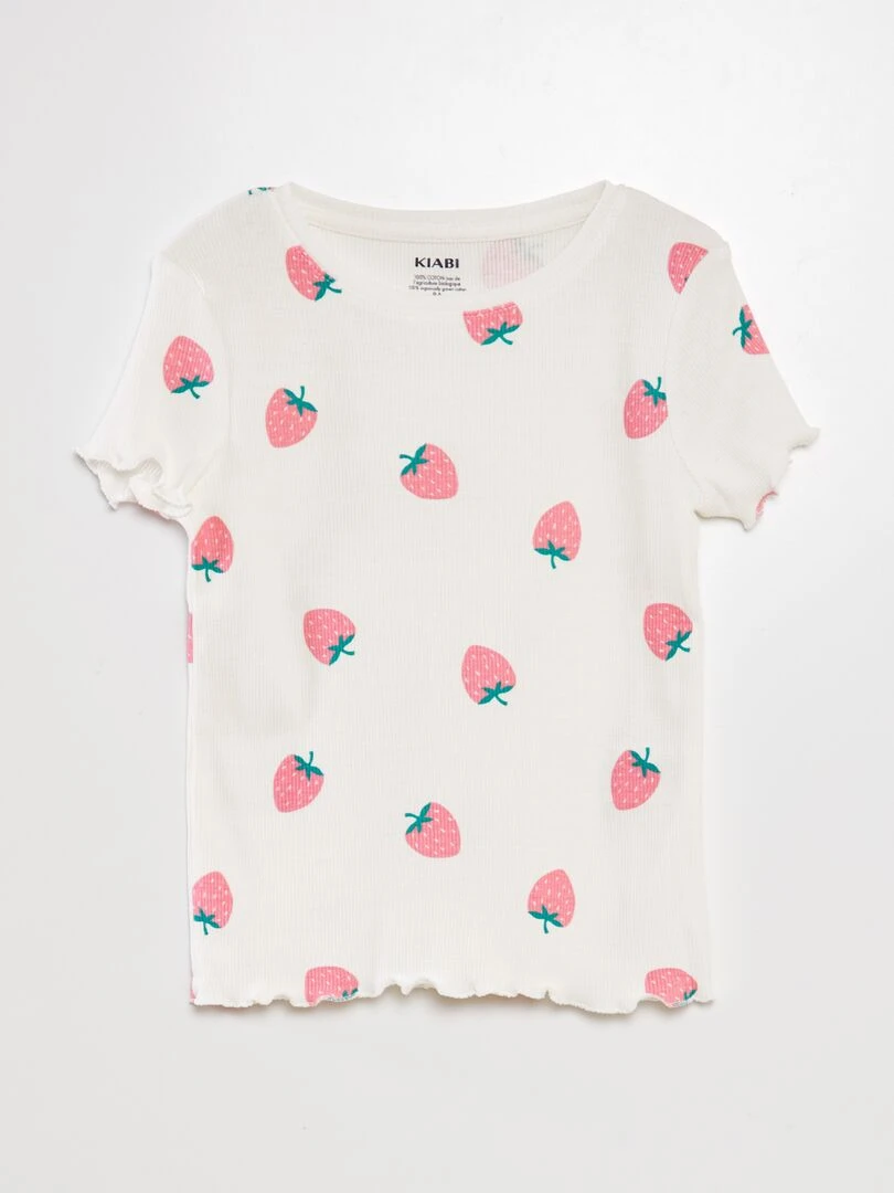 T shirt manches courtes Blanc/rose