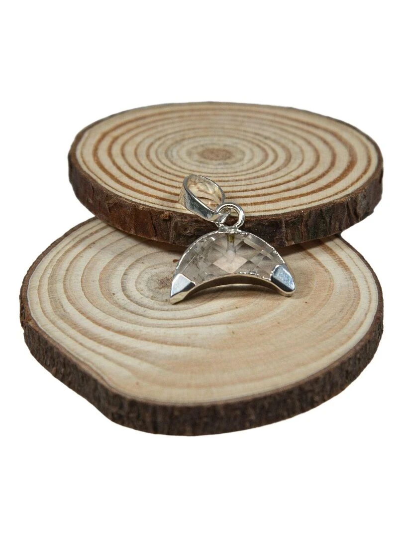 Pendentif Croissant de Lune Plaqué argent Pierres naturelles Blanc