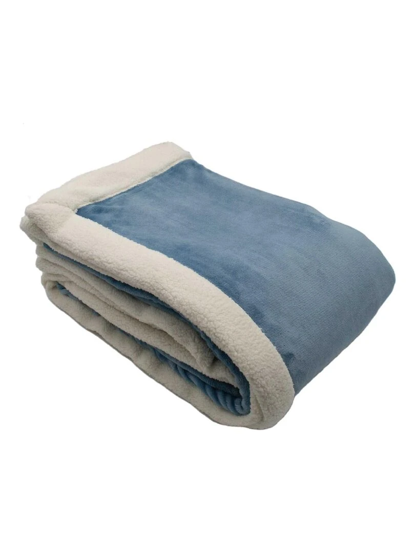 Plaid en microvelours doublé sherpa Bleu