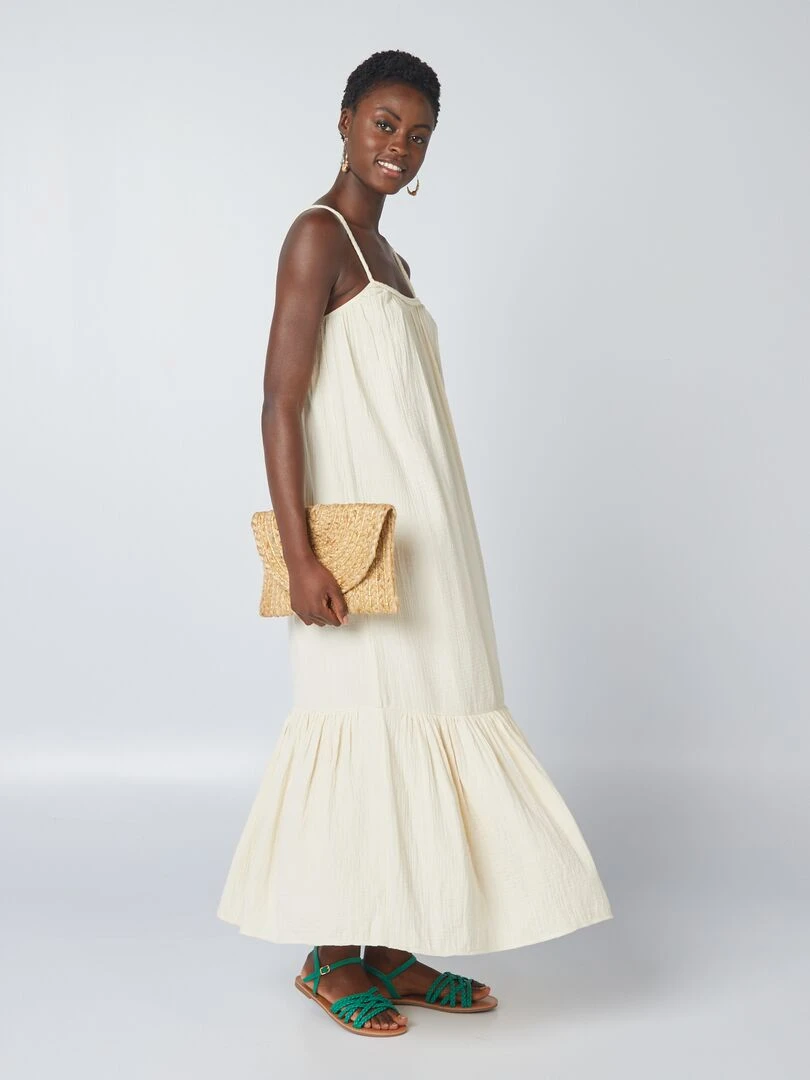Robe longue à bretelles tressées   Beige