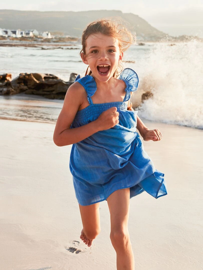 Robe avec bretelles volantées Bleu