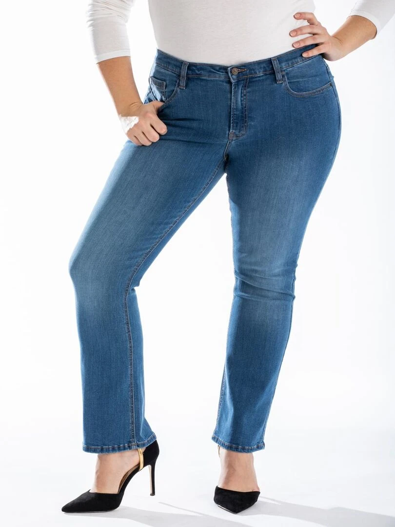 Jeans coupe droite bootcut stone brossé OBBO1 'OBER' Bleu