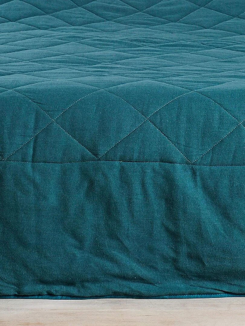 Jeté de lit en 100% lin   Bleu foncé