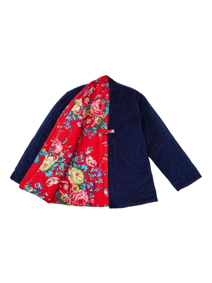 Veste Chinoise Fille  Velours Bleu Marine Réversible Fleurie Rouge  KIM    'LA FAUTE A VOLTAIRE'   Bleu marine