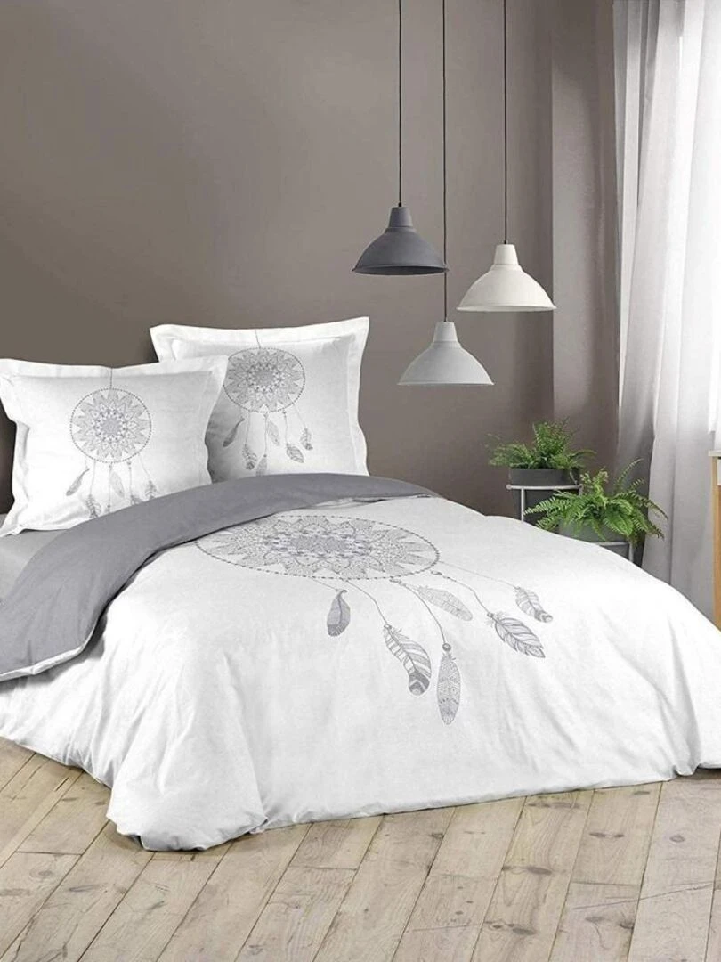Housse de couette 220x240 + 2 taies Reveline coton Gris