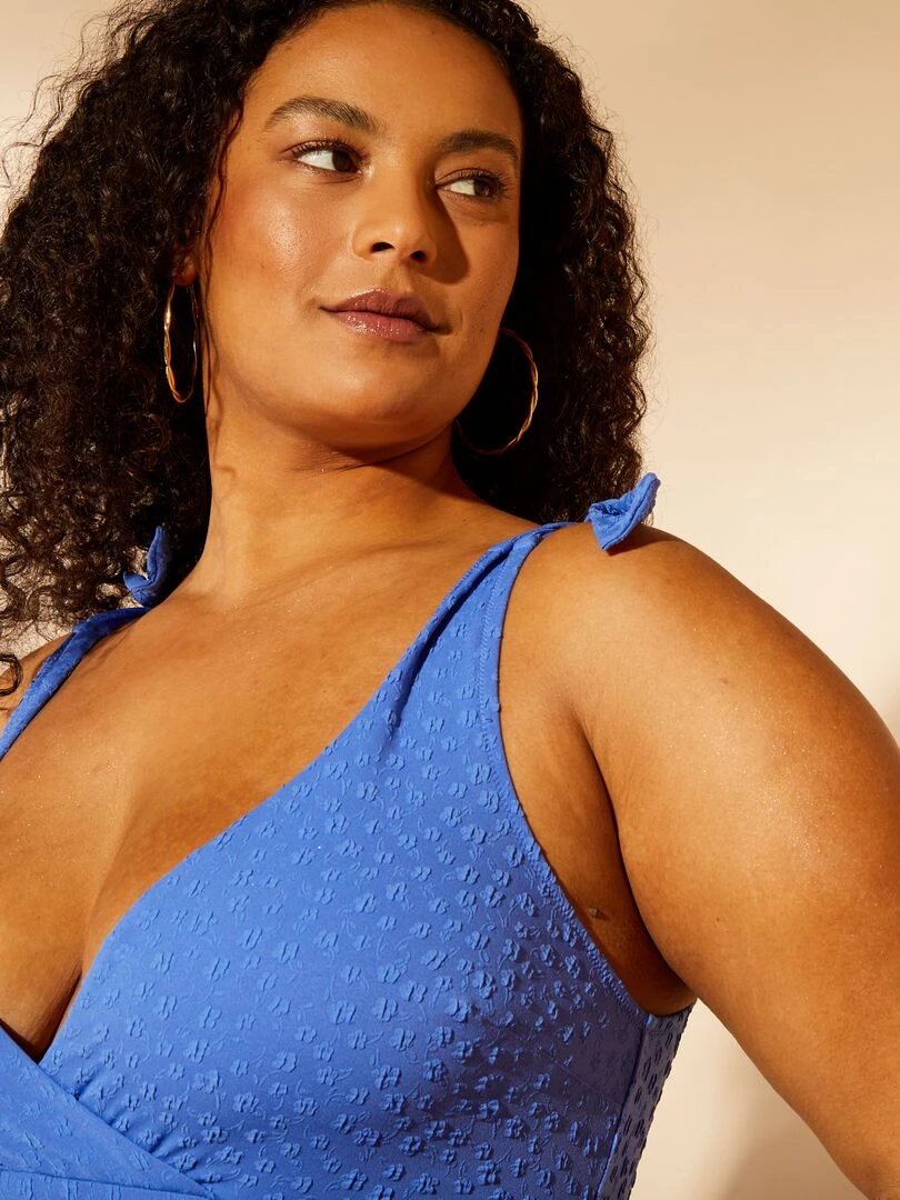 Maillot de bain à fleurs uni 1 pièce bleu
