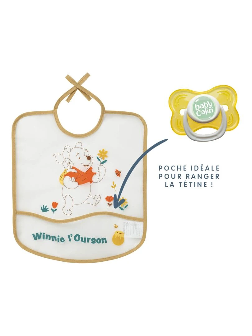 Bavoir 6 mois imperméable avec poche 28x32 cm Winnie Retro Jaune