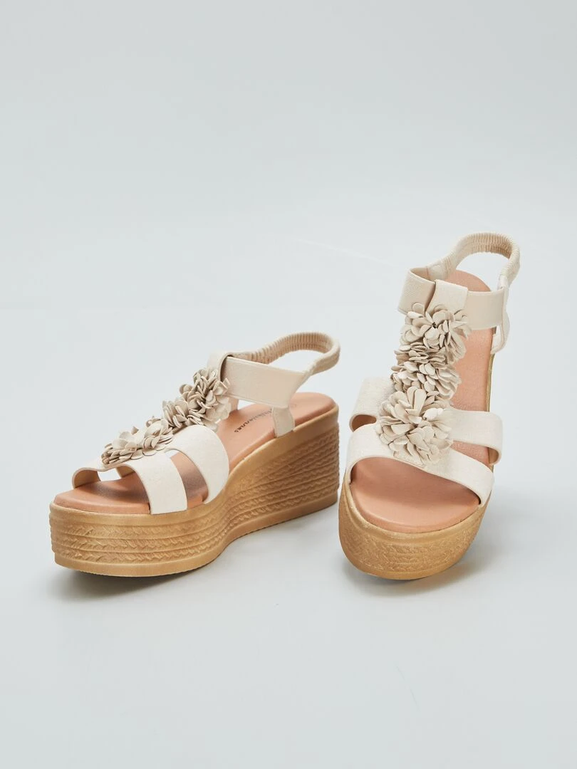 Sandales compensées en suédine   Beige