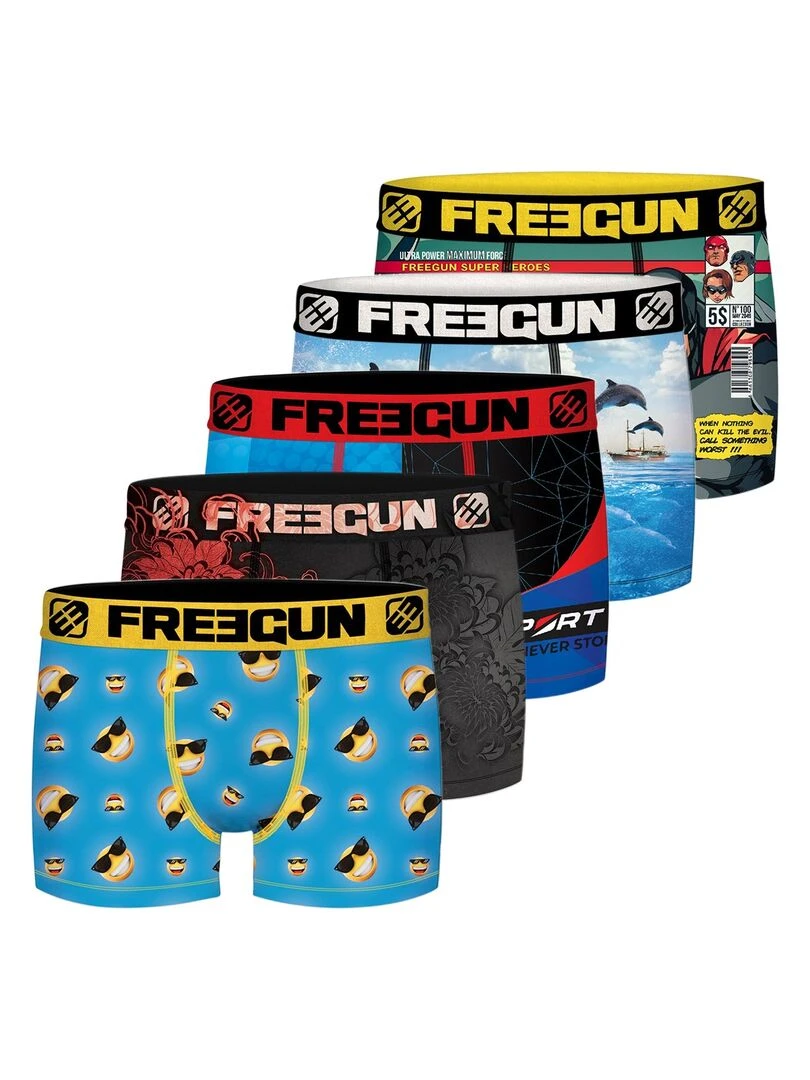 Pack Surprise de 5 Boxers microfibre homme Freegun Bleu