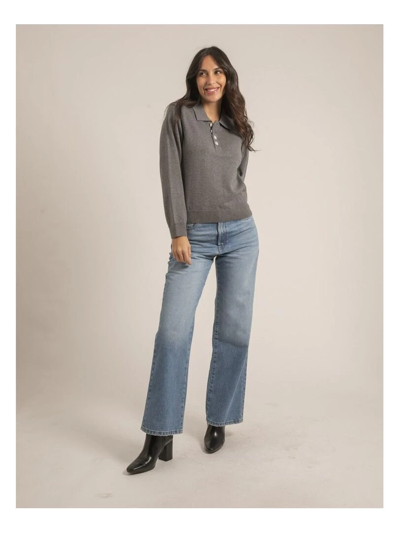 Pull fin col polo KONOR   Gris