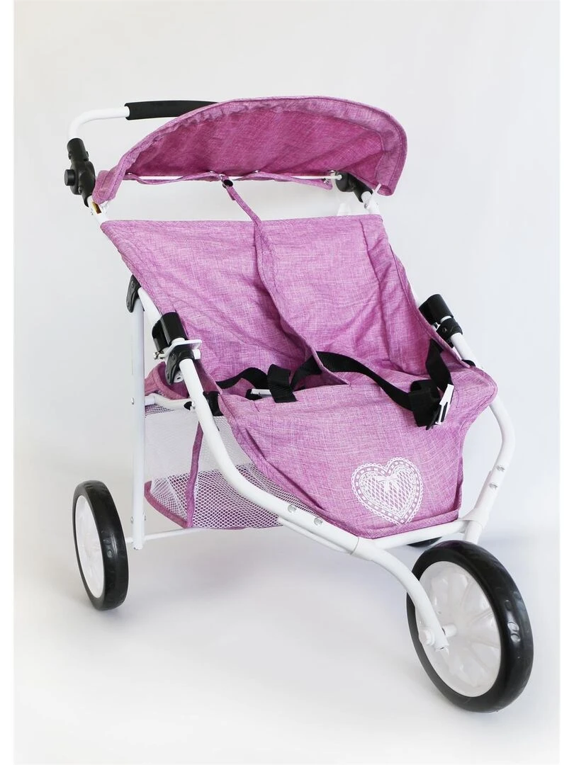 Poussette Jogger 3 roues pour poupées jumelles jean rose N/A