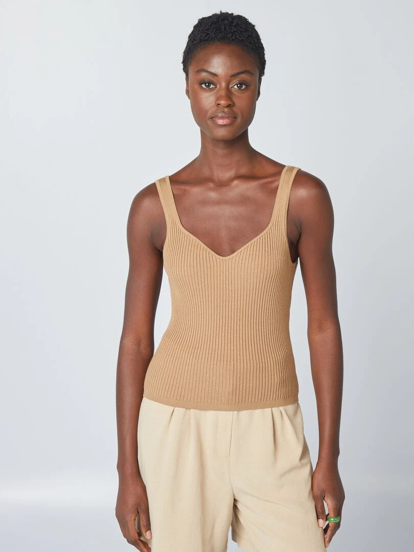 Débardeur en maille côtelée   Camel