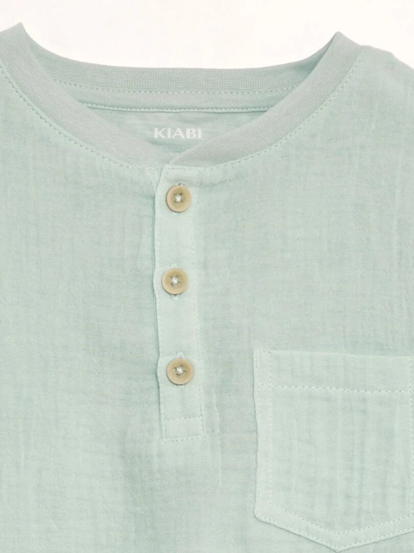 T shirt col tunisien   bleu