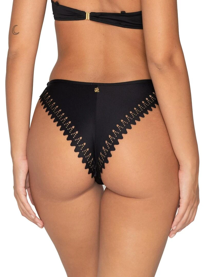 Bas maillot slip de bain brésilien à nouettes June Noir