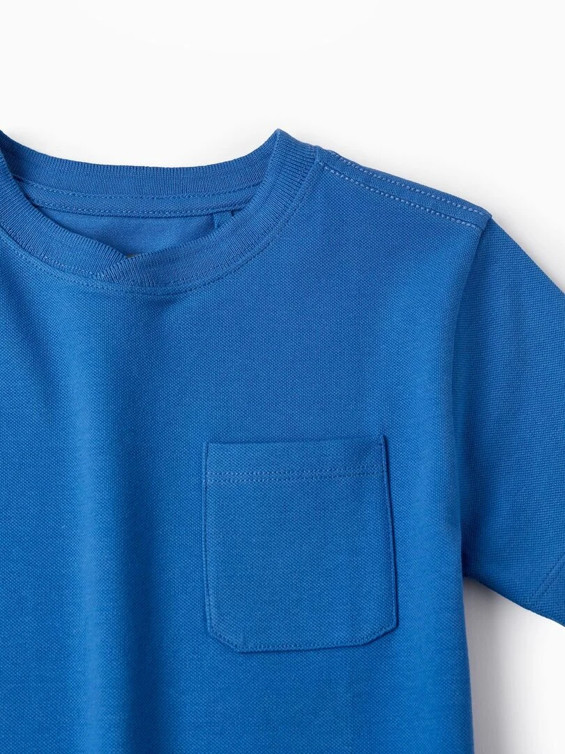 T shirt à manches courtes en piqué de coton pour garçon manches courtes   Bleu