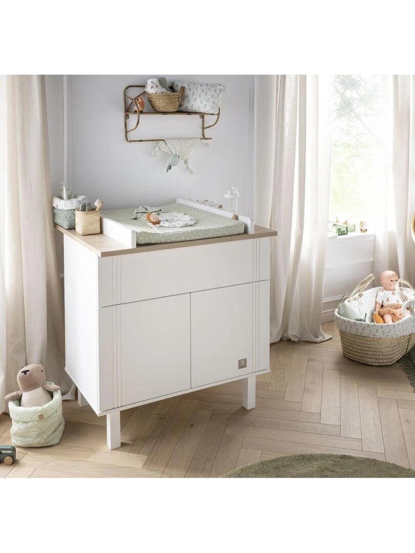 Commode un tiroir et 2 portes avec rainures   SAUTHON   Blanc