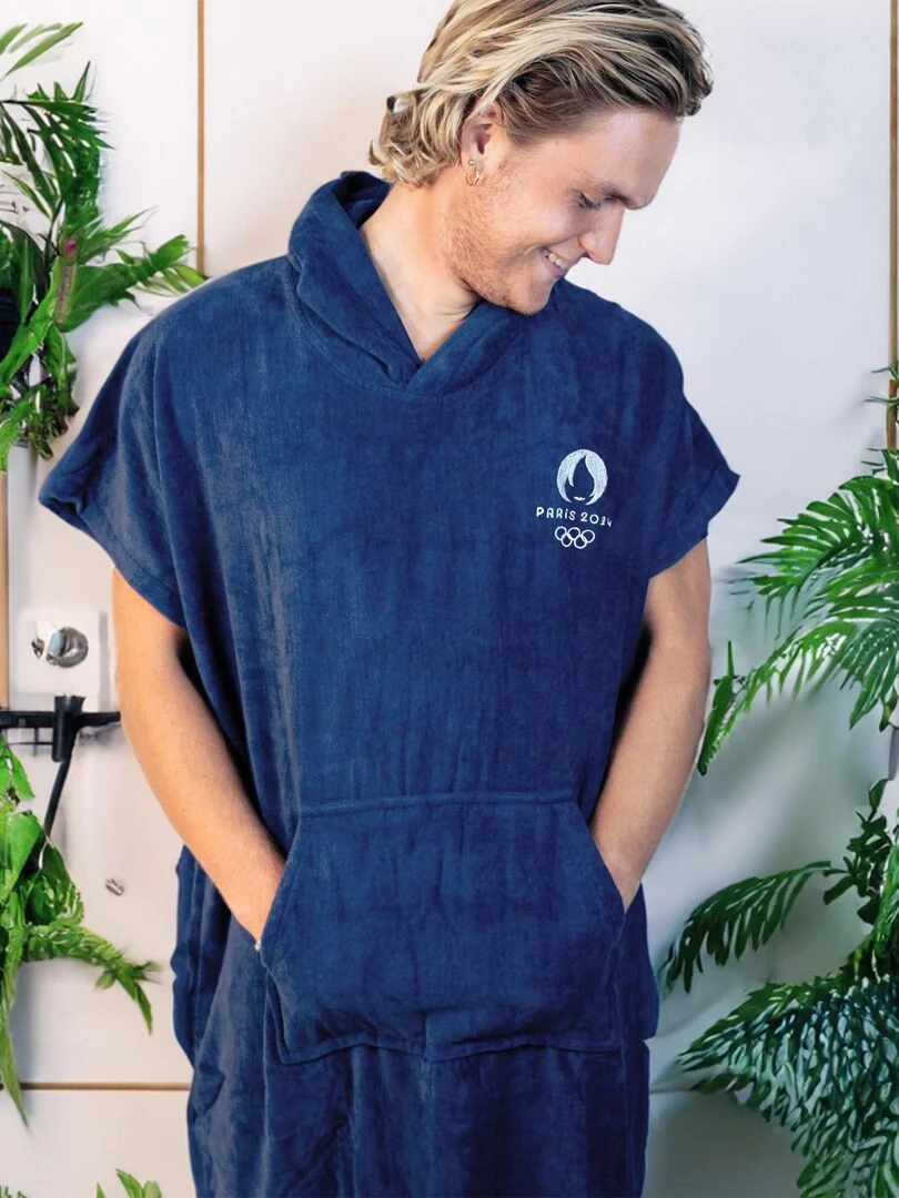 Poncho de bain Adulte 100% Coton  PARIS 2024 JEUX OLYMPIQUES LOGO   Bleu marine