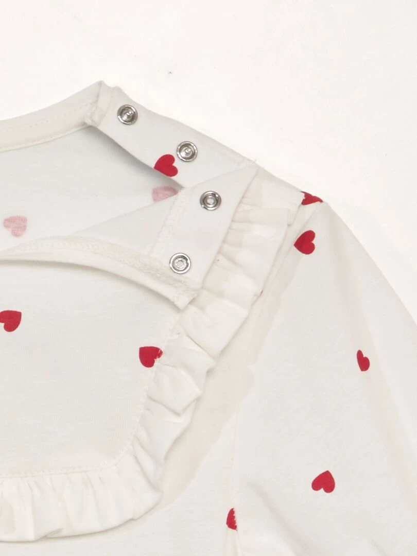 T shirt volanté à motifs 'cœurs'   So Easy   Blanc