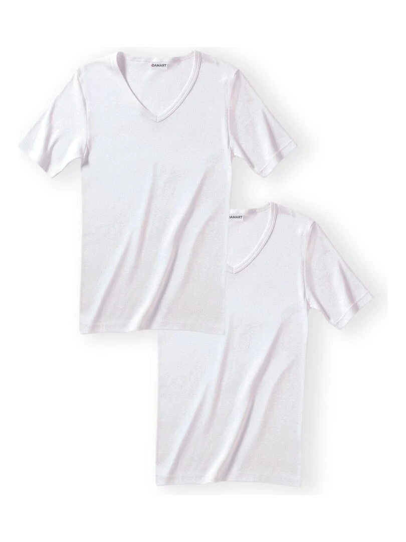 Lot de 2 t shirts col V manches courtes Essential pur coton peigné Damart Blanc