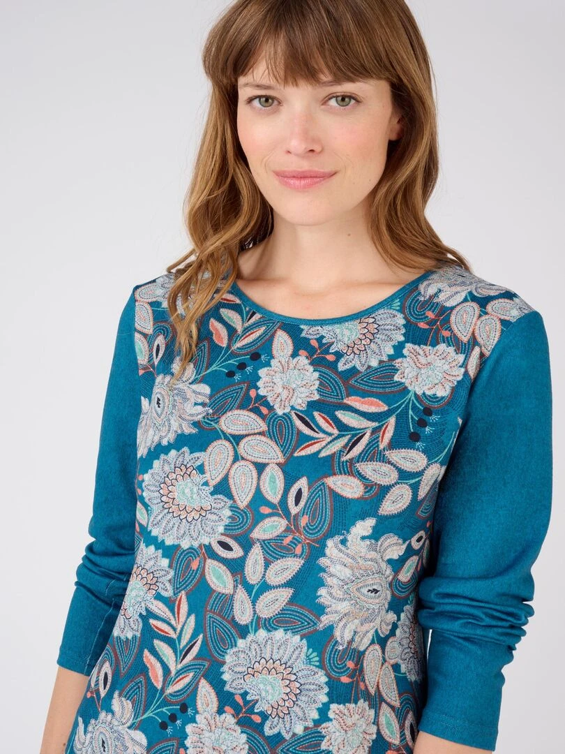 Tee shirt maille chaude fleuri Damart Vert