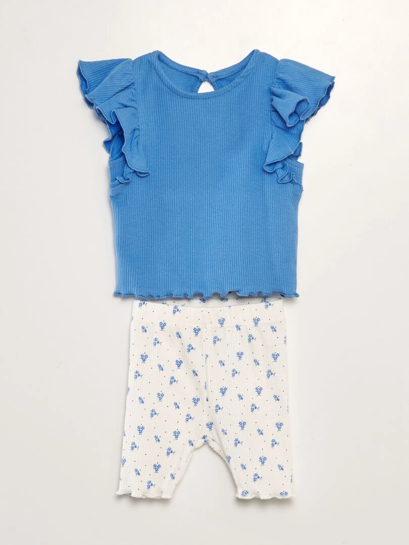 Ensemble tee shirt + legging imprimé 2 pièces Bleu/blanc