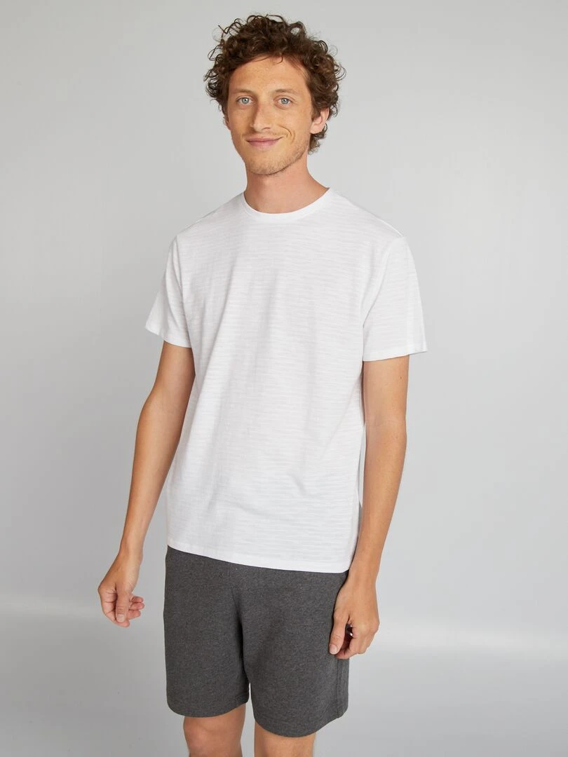 T shirt en jacquard à col rond blanc
