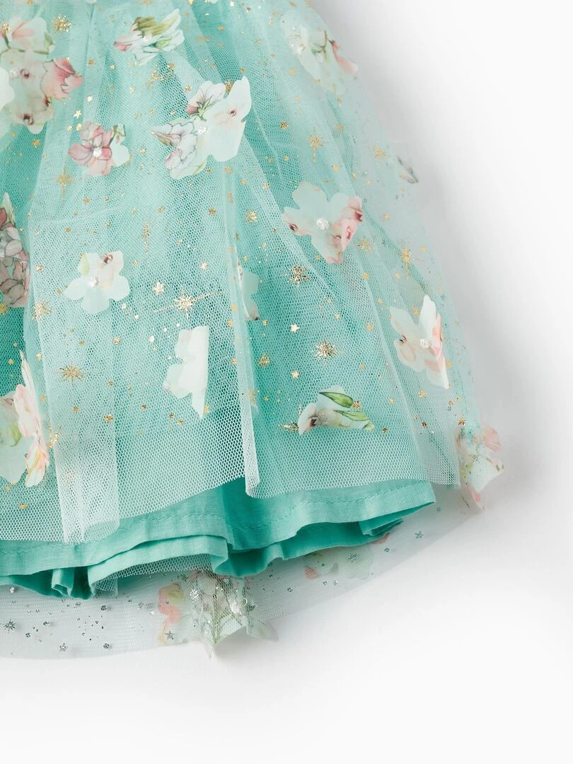 Robe en Tulle et Fleurs pour Fille manches courtes CÉRÉMONIE   Vert