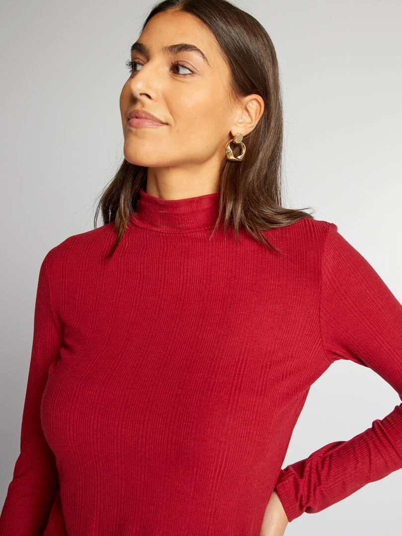 Sous pull en maille côtelée   Rouge