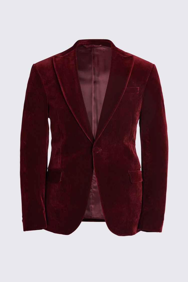 Slim Fit Burgundy Velvet Jacket    Buy Online at Moss