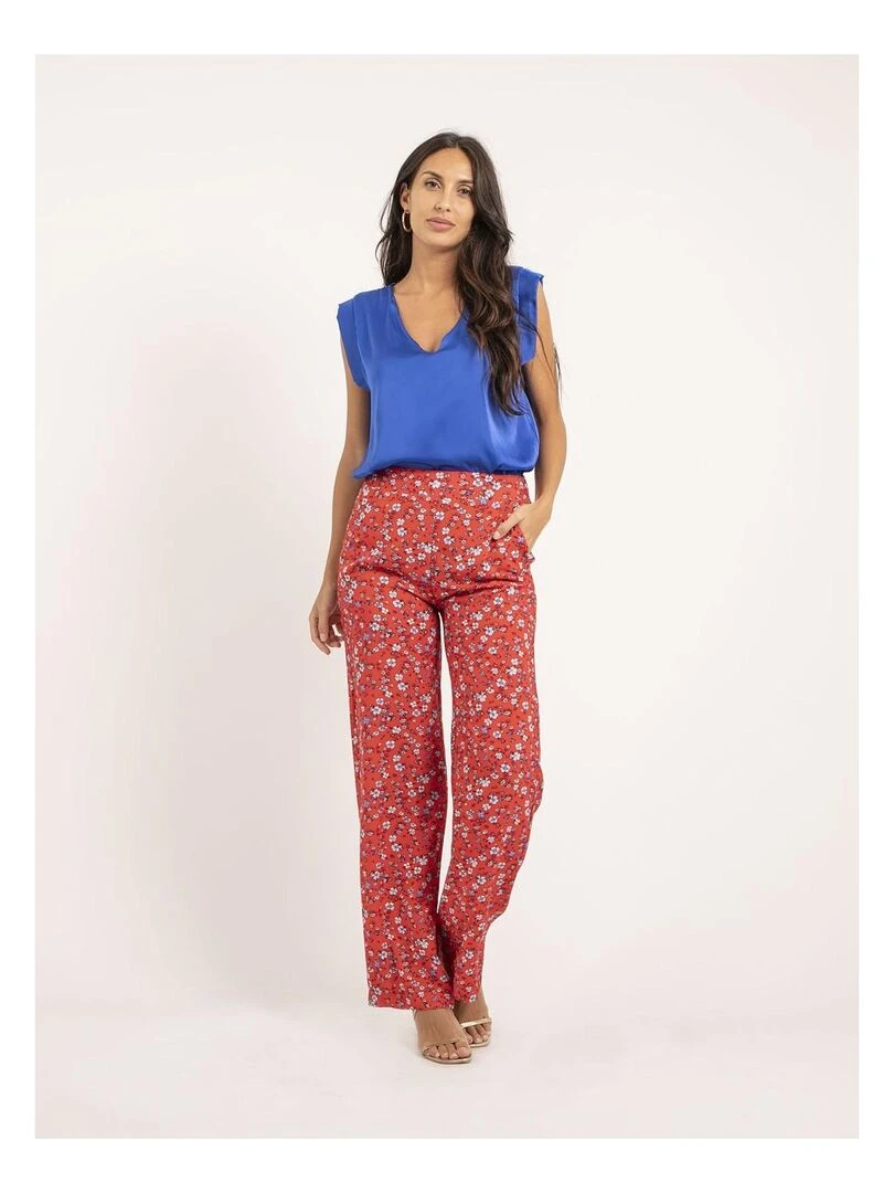 Pantalon fluide motifs EUXANE   Rouge