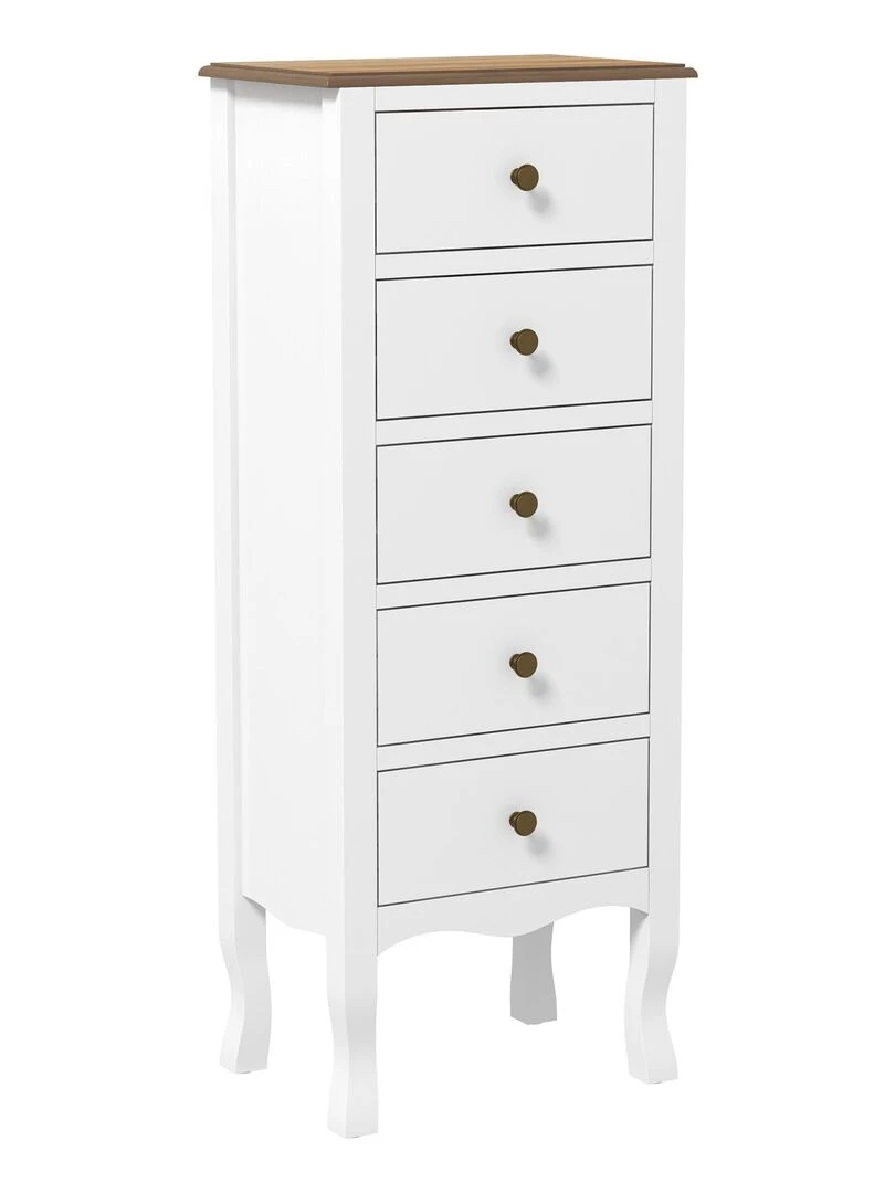 Chiffonnier 5 tiroirs design néo rétro MDF bois blanc Blanc