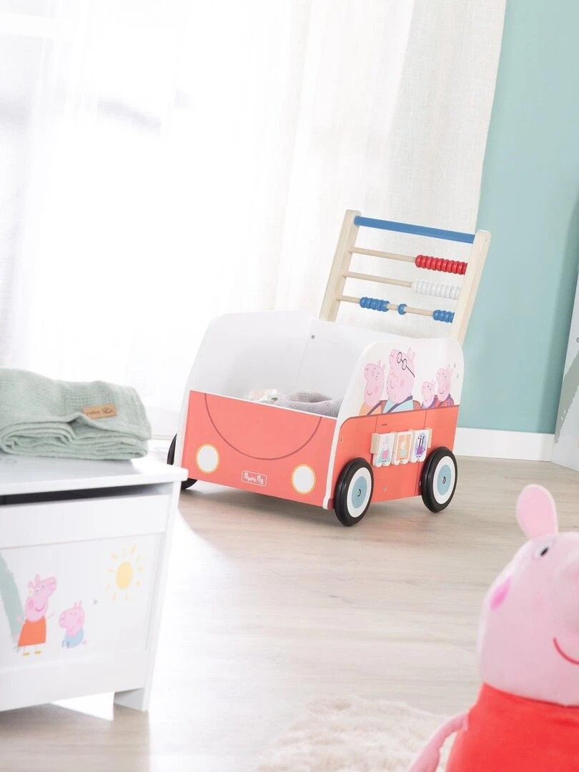 ROBA Chariot Enfant en Forme de Bus 'Peppa Pig' Abaque et Éléments à Tourner Rose Motif Cochon Blanc Rose