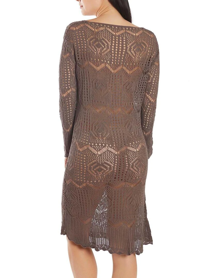 Robe de plage longue crochet Kaki