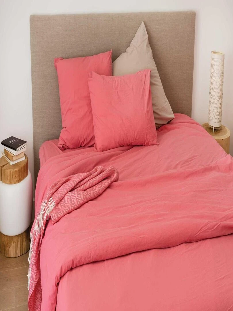 Housse Pour Edredon en Coton Lavé Rose