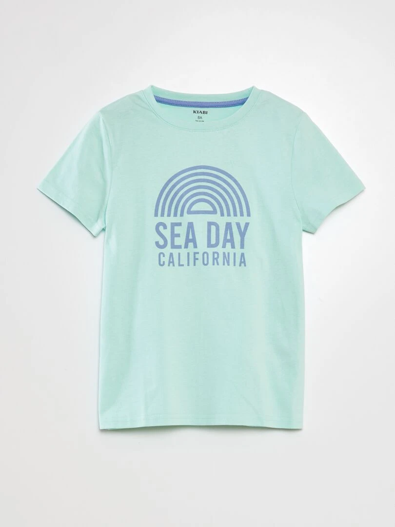 T shirt à col rond en coton Bleu vert