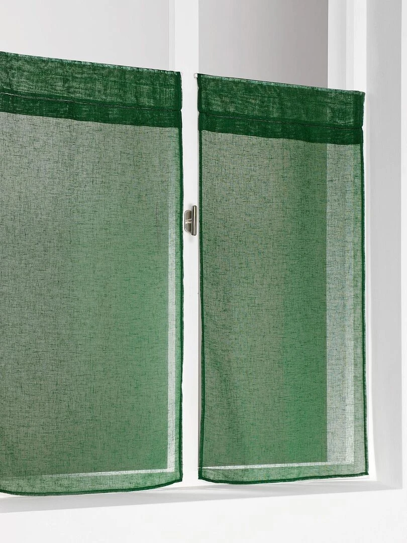 Paire de vitrages unis et tamisants en poly/lin Vert sapin