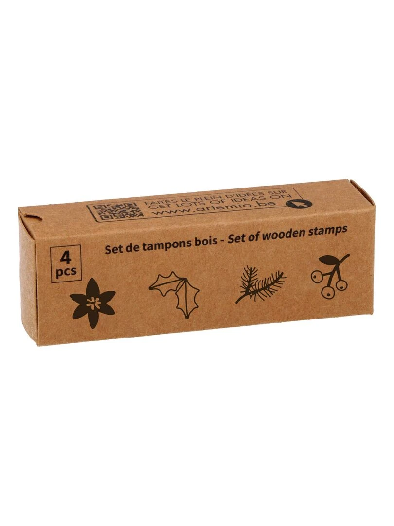 4 Tampons en bois Feuilles Noël N/A