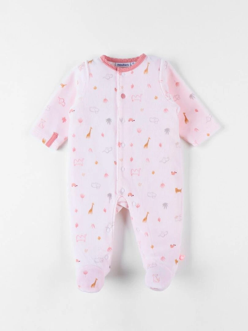 Pyjama 1 pièce à imprimé animalier en velours clair Noukie's Rose
