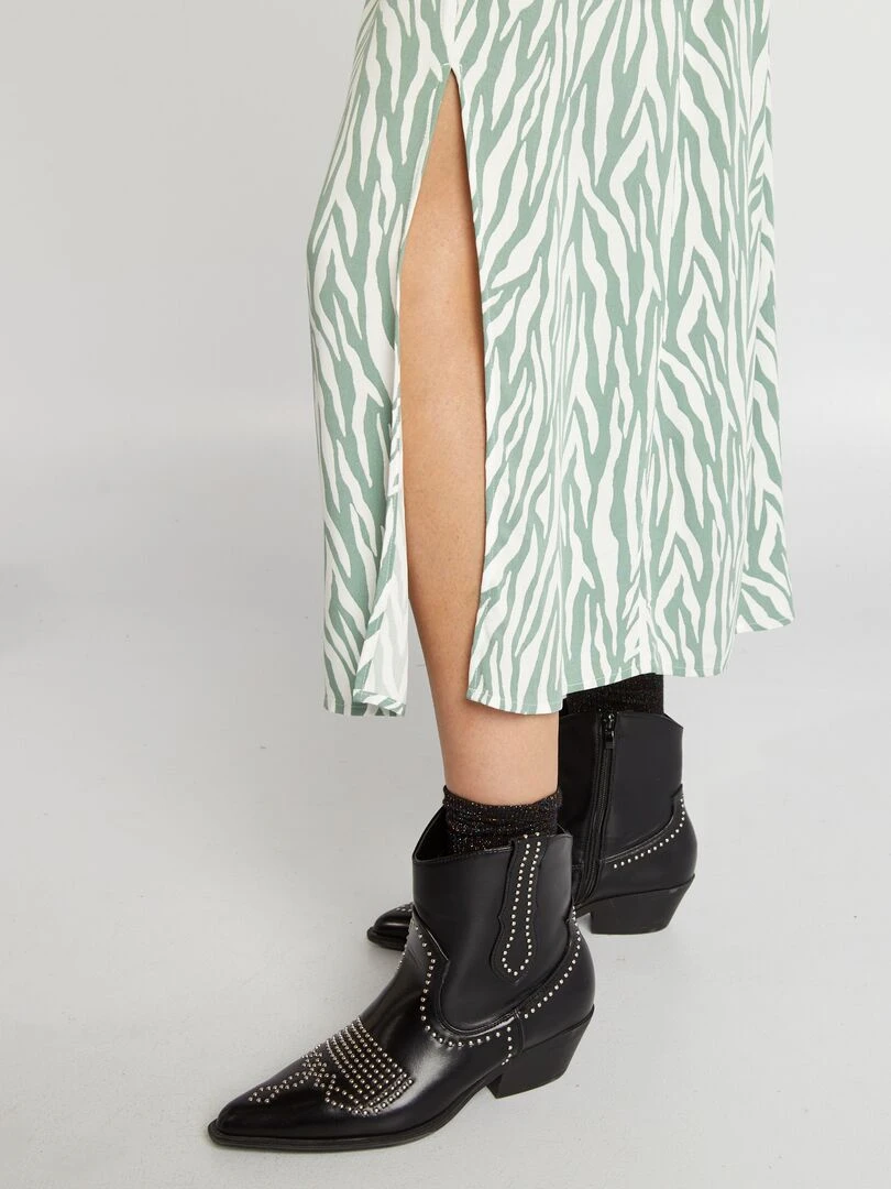 Jupe fluide midi imprimée   zébré vert/blanc