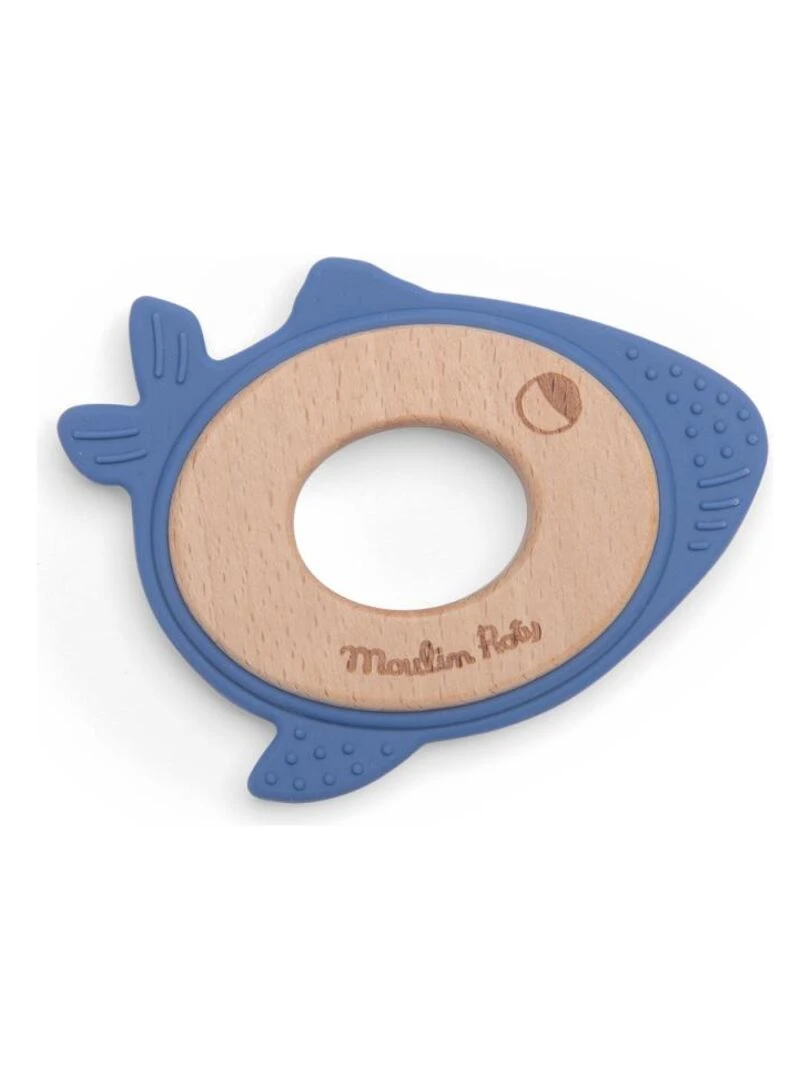 Anneau de dentition bois et silicone baleine Les aventures de Paulie Bleu