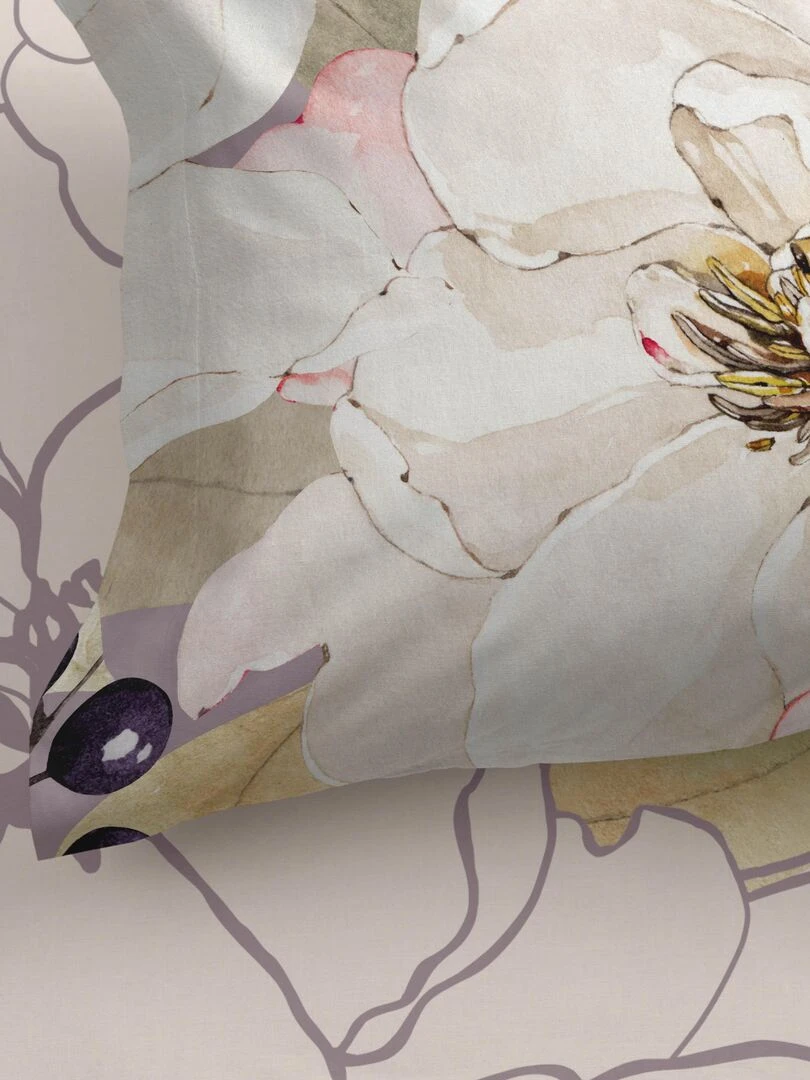 Drap housse White peonies "Happyfriday"   Blanc