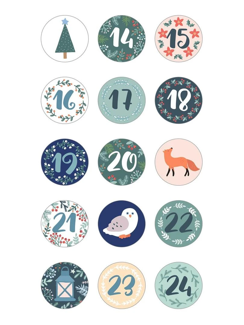 Stickers ronds pour Calendrier de l'Avent   Animaux   N/A