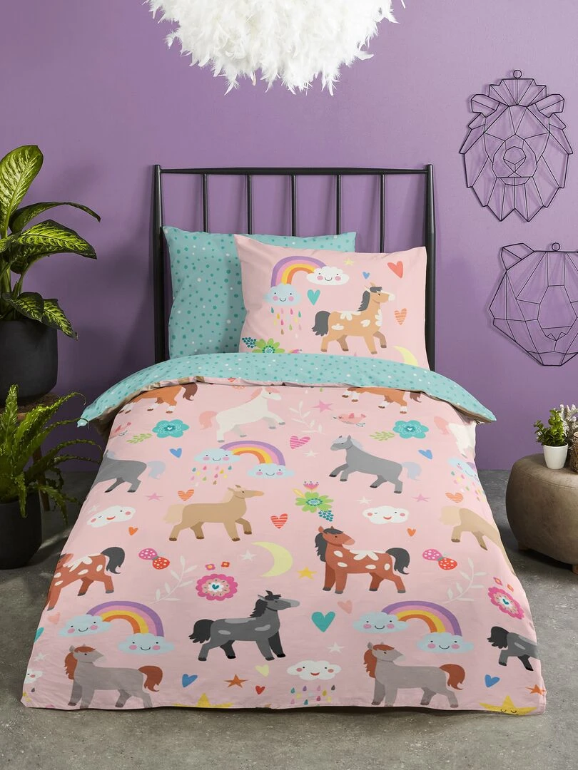 Parure de lit enfant 'arc en ciel' rose