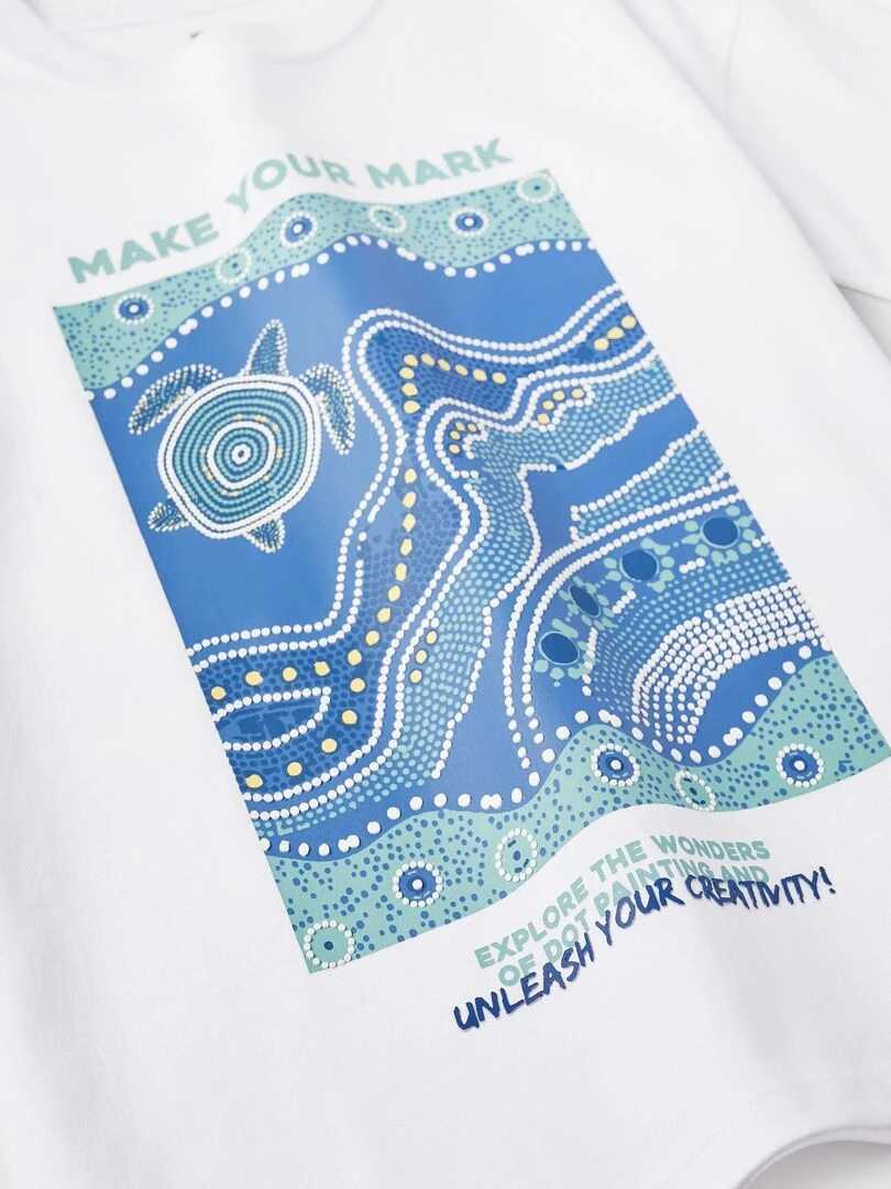 T shirt en Coton Imprimé pour Garçon 'Dot Painting' manches courtes   Blanc