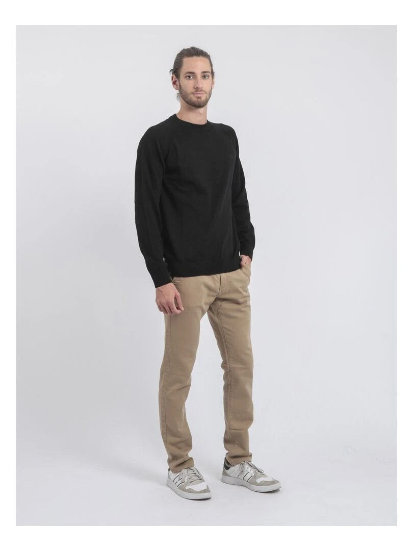 Pull col rond pur coton LOCTUDY   Noir