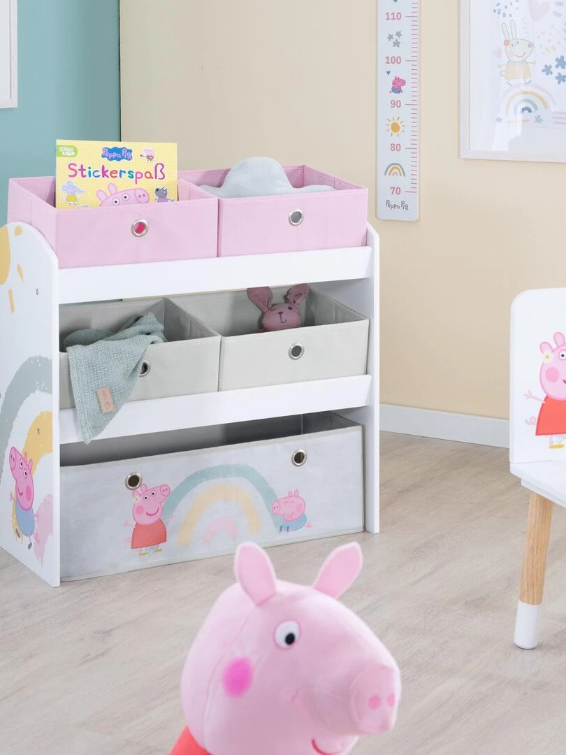ROBA Étagère de Rangement pour Jouets 'Peppa Pig' 5 Boîtes en Tissu Motif Cochon Rose Blanc Blanc Rose Gris